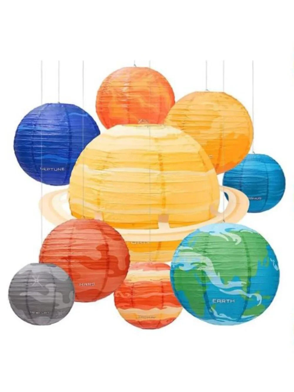 Blue Saturn Hanging Paper Lantern - Space Party Decoration